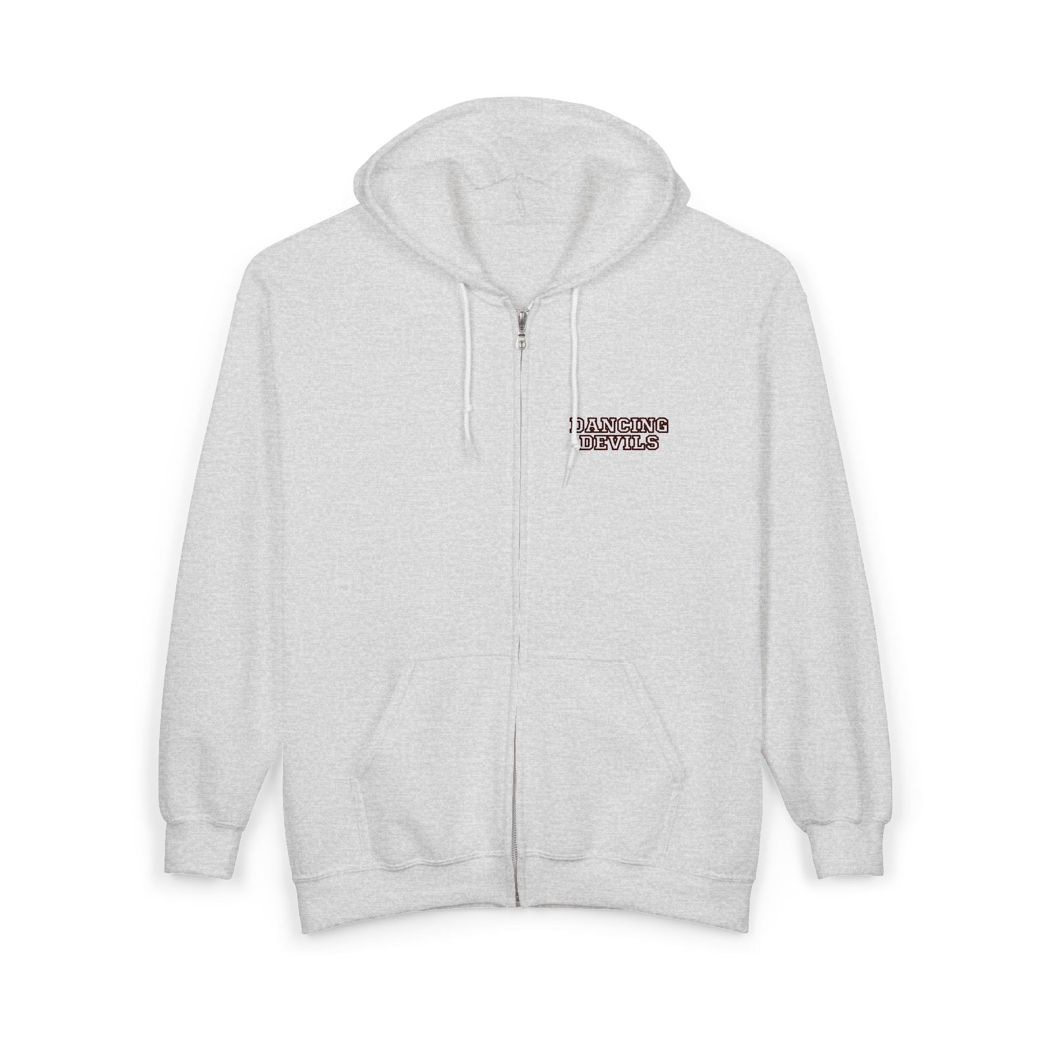 Dancing Devils Zip-up Hoodie, Maroon Text
