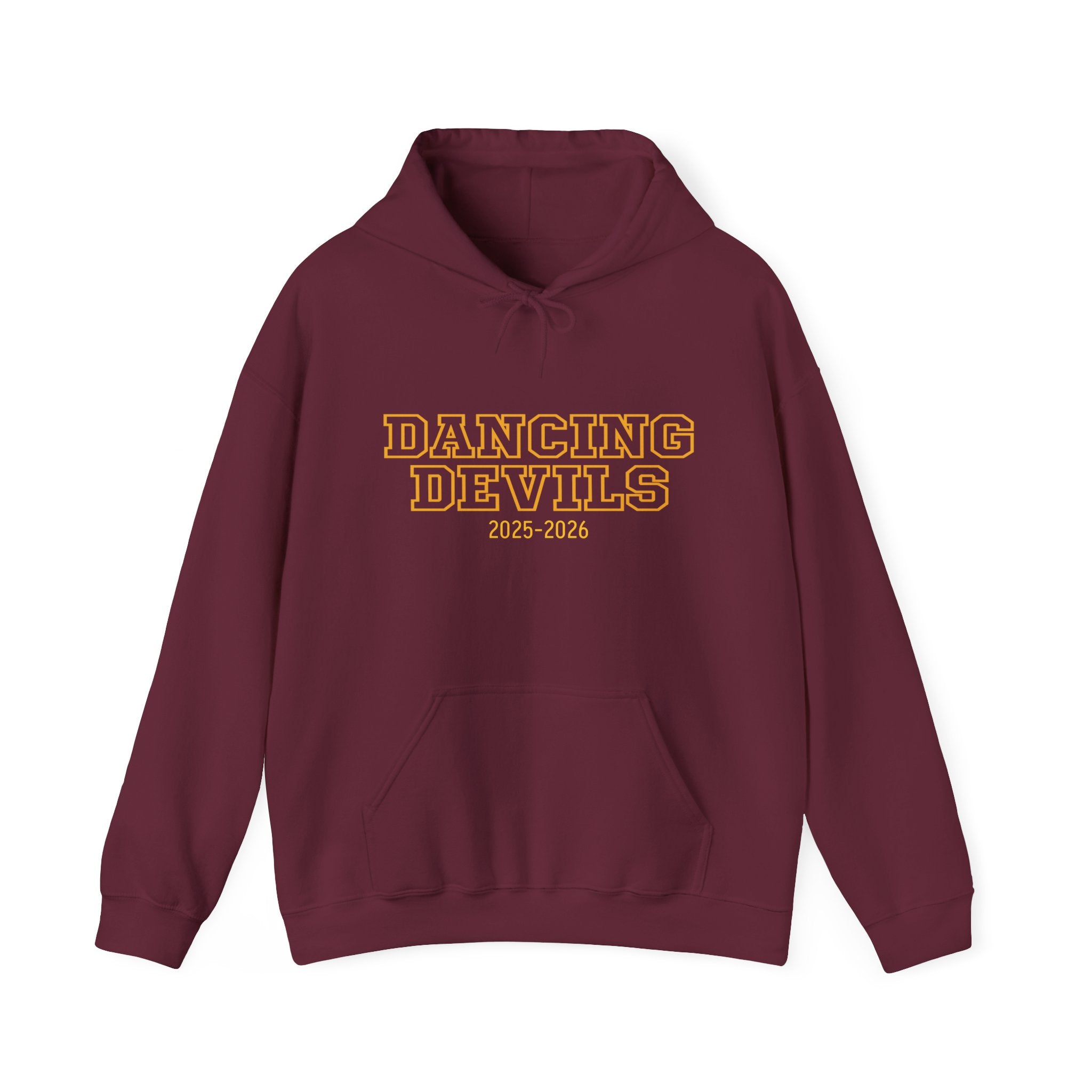 Dancing Devils Embroidered Hoodie, Gold Text