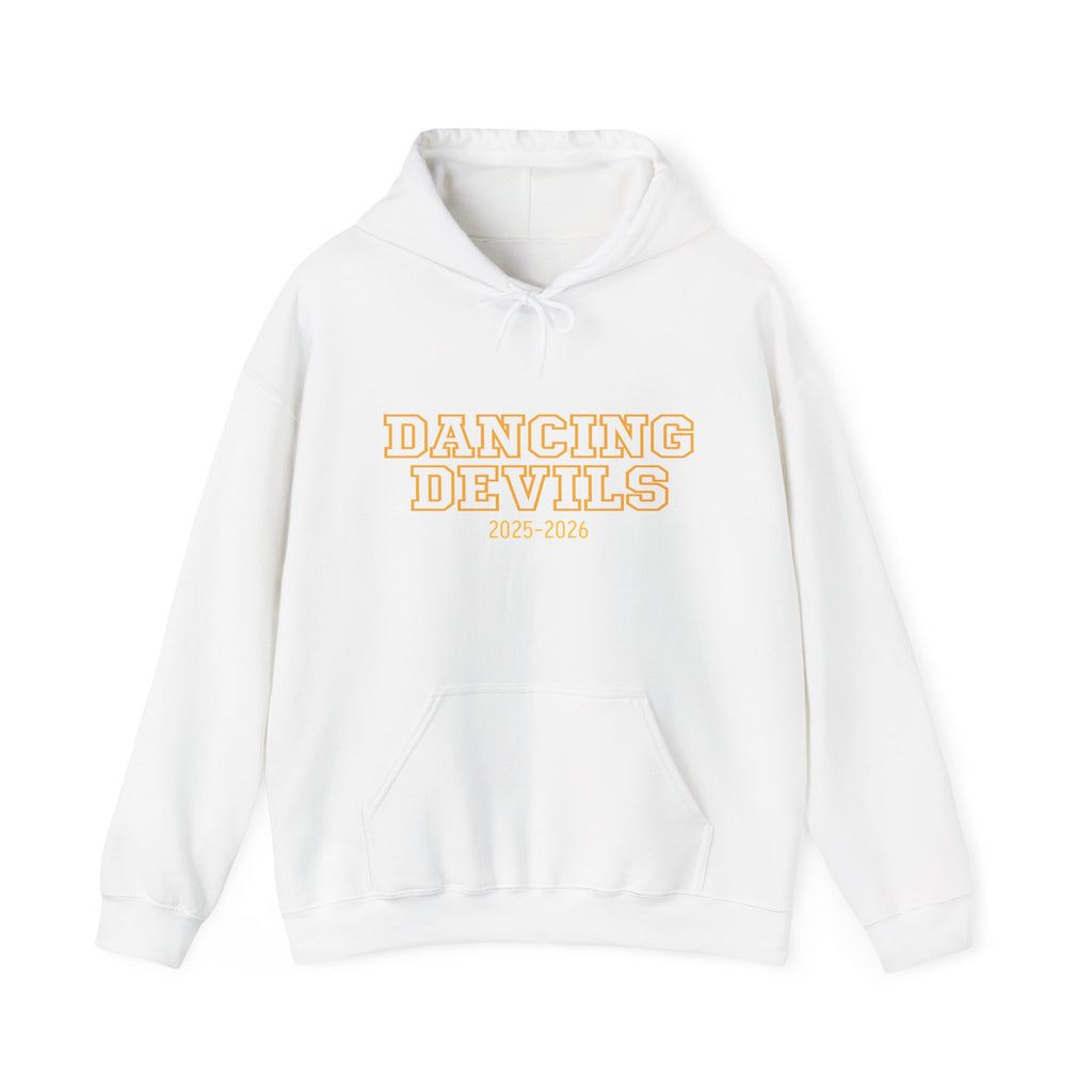 Dancing Devils Embroidered Hoodie, Gold Text