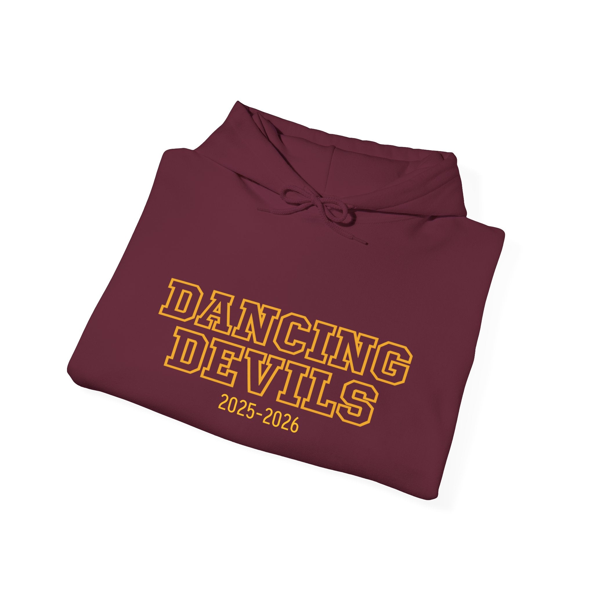 Dancing Devils Embroidered Hoodie, Gold Text