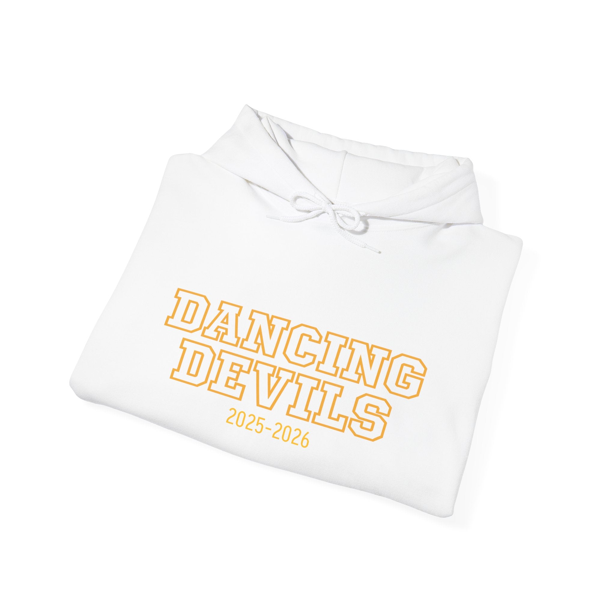 Dancing Devils Embroidered Hoodie, Gold Text